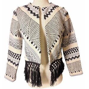 Abercrombie & Fitch Boho Fringe Cardigan Tribal Aztec Knit Sz S Cropped Jacket
